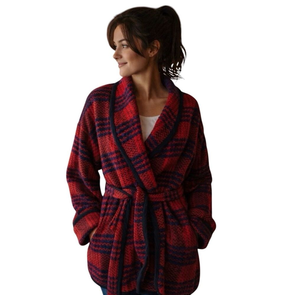 Urban Outfitters Cozy Red Blue Chunky Grandpa Cabin Core Cardigan Sweater XS/S